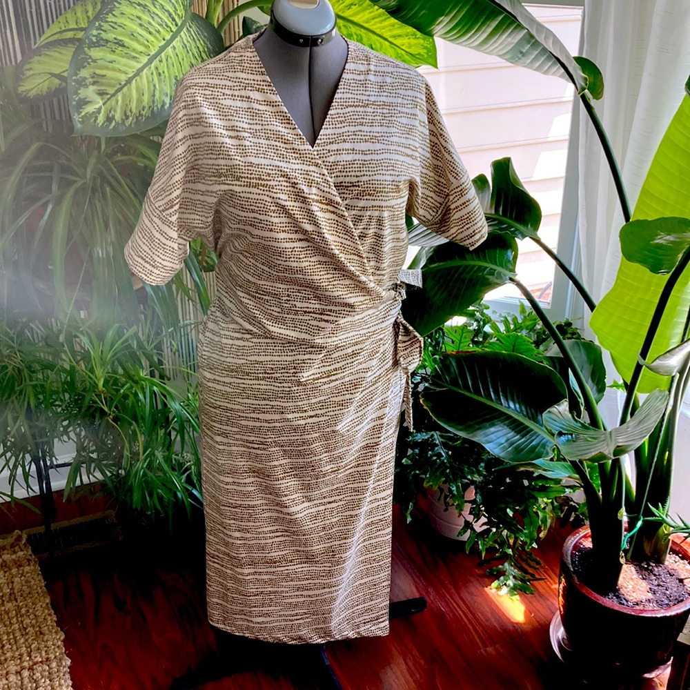 Prologue Cream/Green True Wrap Midi Dress SZ XL